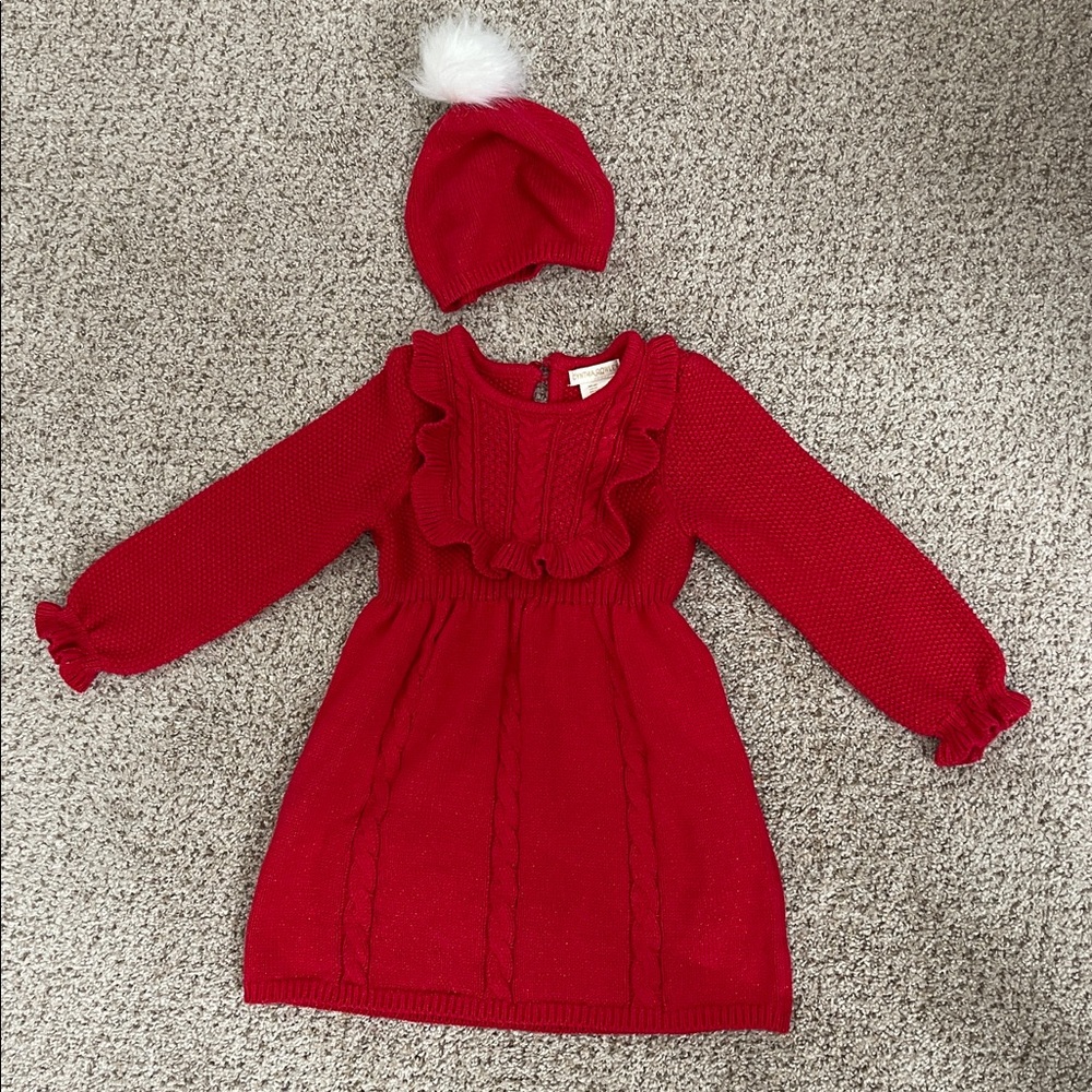 Cynthia Rowley Red Ruffle Bishop Sleeve Sweater Dress